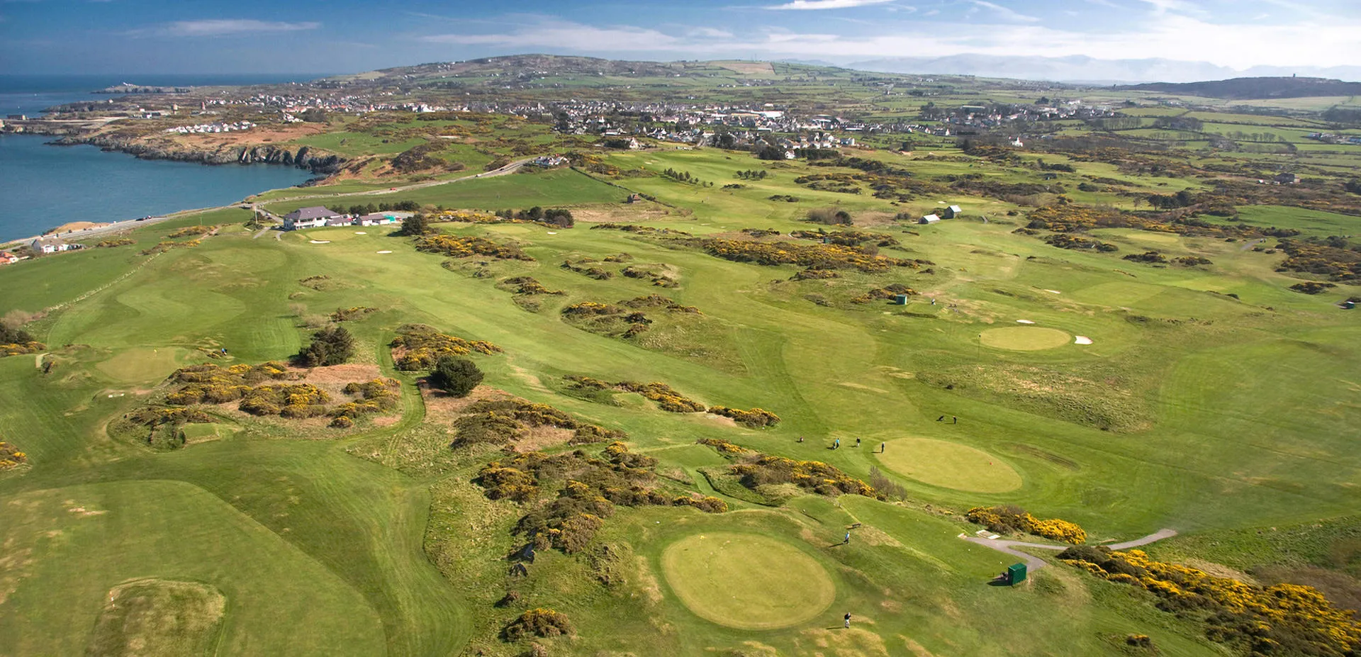 Aerial view of Bull Bay Golf Club showing the greens and heathland challenges