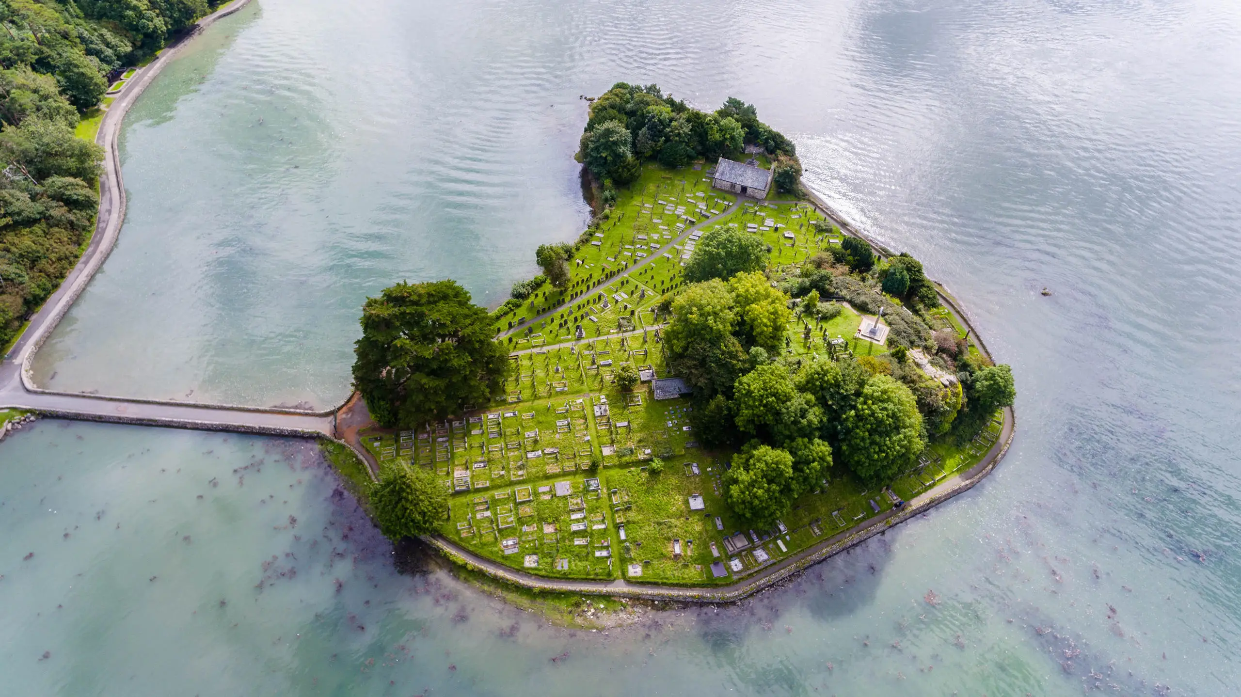 Church Island and causeway viewed from above