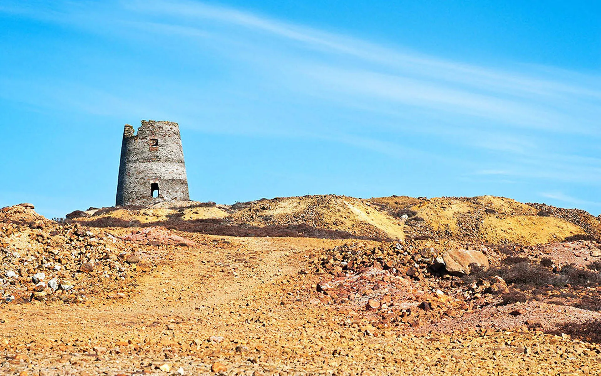 Parys Mountain windimill blue sky in the background