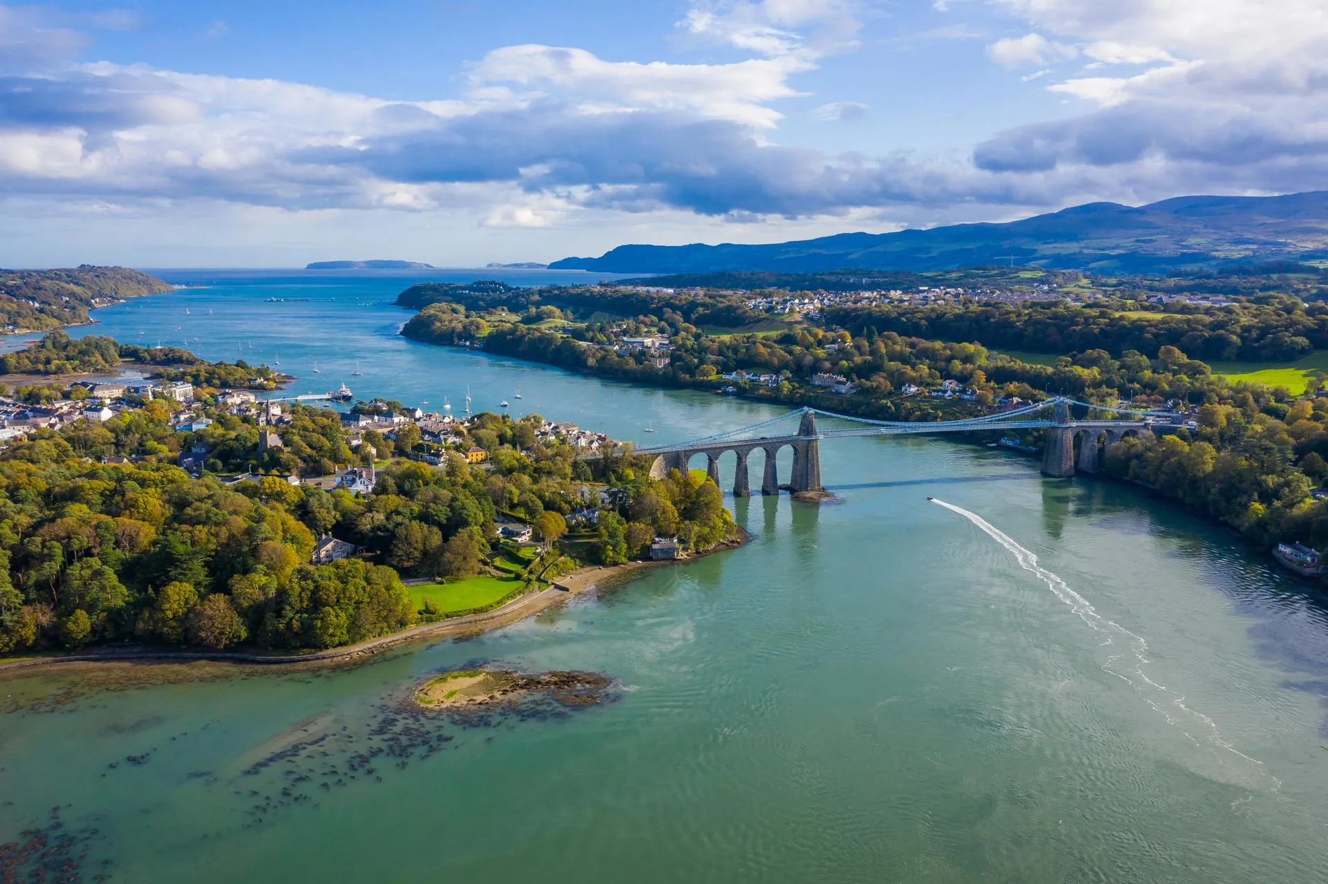 Aerial view of Menai Bridge